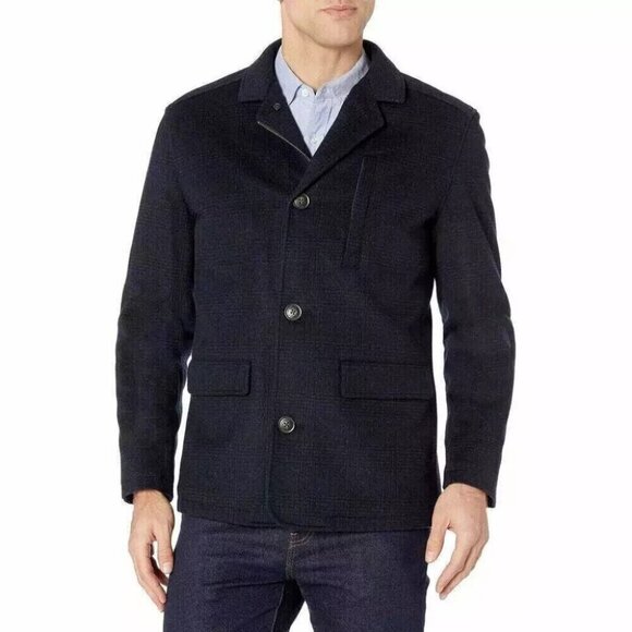 Hart Schaffner Marx Forrester Wool Blend Coat M Mens Navy Plaid - Picture 1 of 14